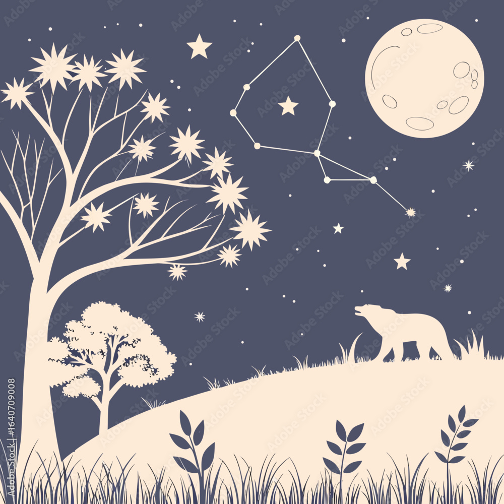 Fototapeta premium Celestial Night Sky Vector – Constellation Map Illustration
