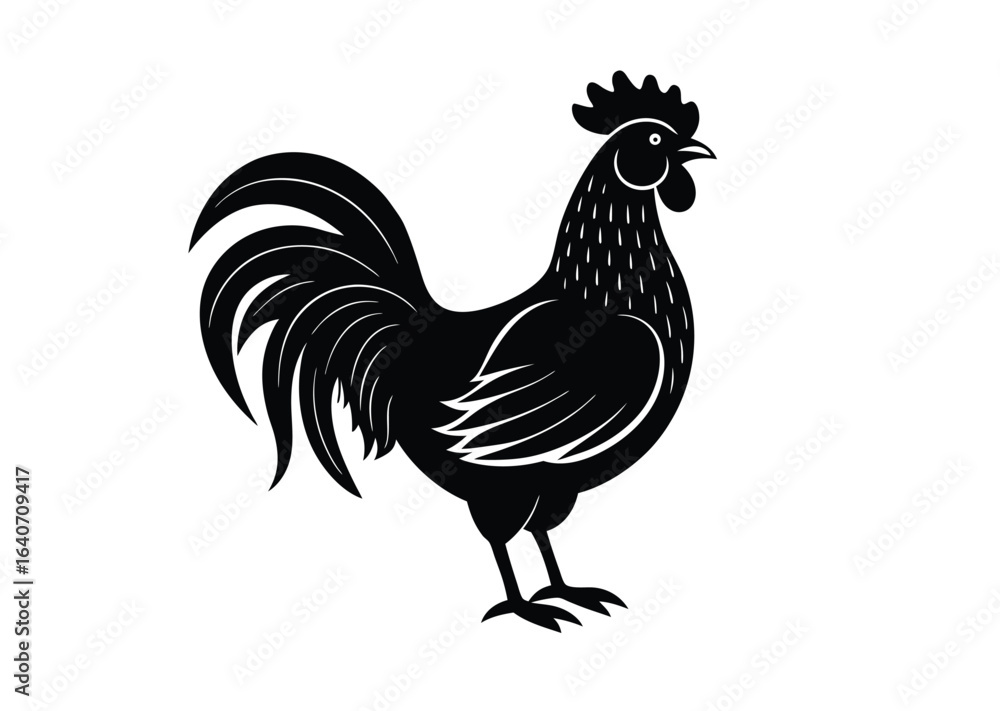 Fototapeta premium Rooster cock silhouette black vector white background