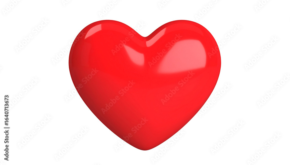 Fototapeta premium A 3D red heart, a shiny symbol of love and romance, isolated on a white background