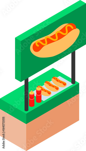 Isometric Food Court and Street Food Stall Vector Icons