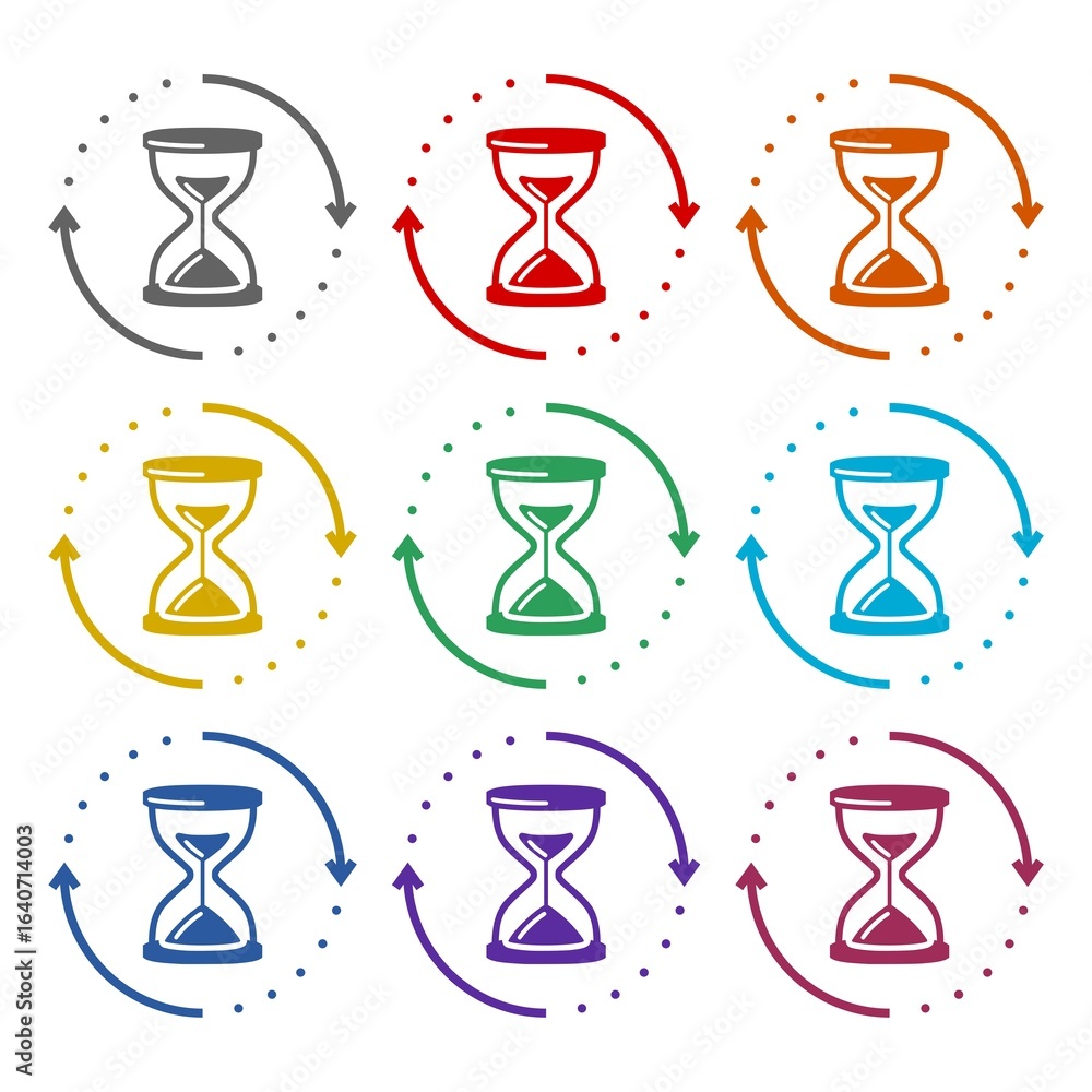 Old hourglass with flowing sand icon isolated on white background. Set icons colorful Old hourglass with flowing sand icon isolated on white background. Set icons colorful