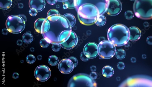 Wallpaper Mural Floating iridescent soap bubbles on dark background Torontodigital.ca