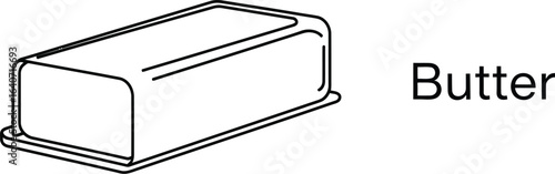 Illustration of a block of butter in a container, perfect for cooking, baking, or spreading toast in a simple line drawing style