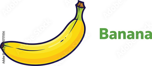 A vibrant yellow banana, a tropical fruit known for its sweetness and nutritional benefits, , perfect for healthy eating and as a delicious snack
