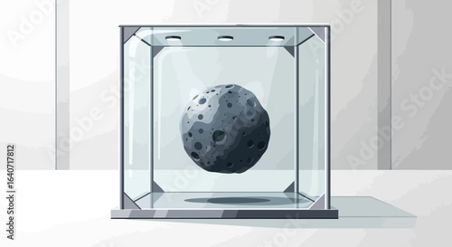 A captivating meteor illustration displayed in a modern glass showcase exhibit