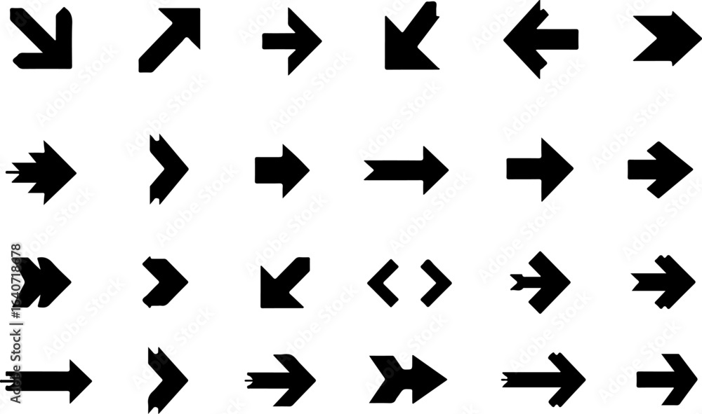 Black Arrow Icon Collection in Various Styles and Directions Black Arrow Icon Collection in Various Styles and Directions