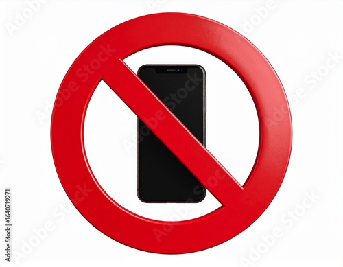 Round Red No Mobile Phones Sign on white background 