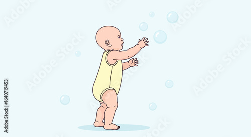 Adorable Toddler Reaching for Floating Bubbles in a World of Childhood Wonder