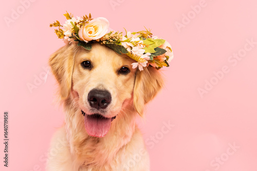  Golden Retriever Wearing Flower Crown