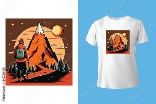 This is my Camping, hiking t-shirt design. Mountain illustration, outdoor adventure . Vector graphic for t shirt and other uses. Outdoor Adventure Inspiring Motivation Quote. Vector Typography