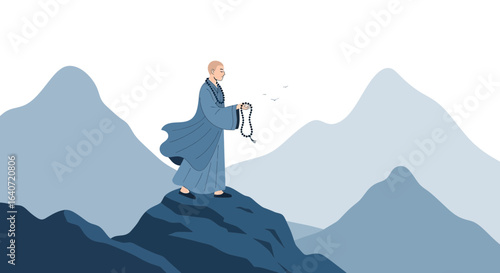 A serene monk meditating amidst a mountain landscape embodies peace and spirituality