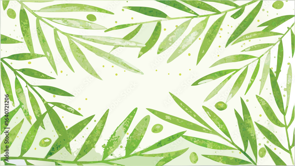 Naklejka premium Watercolor painting of olive branches and olives forming a frame on a white background design element