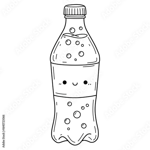 Coloring Book Cute Cartoon Soda Bottle with Happy Face.