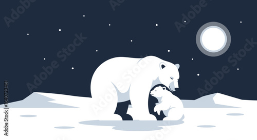 Arctic Sanctuary Under Starry Skies Polar Bear Protection Illustration