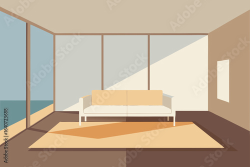 minimalist living room floor ceiling glass walls