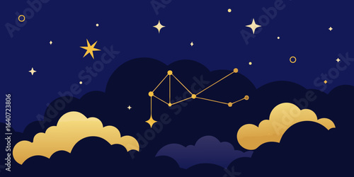 mystical celestial night sky mural golden zodiac