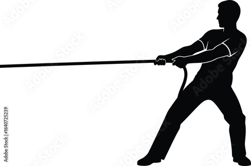 Silhouette of a Person Pulling a Rope with Force and Determination