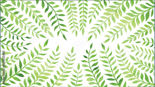 Watercolor illustration of green leafy branches arranged in a frame on a white background design element