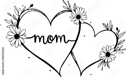 Floral Heart Mom Design – Mother's Day Line Art Illustration"