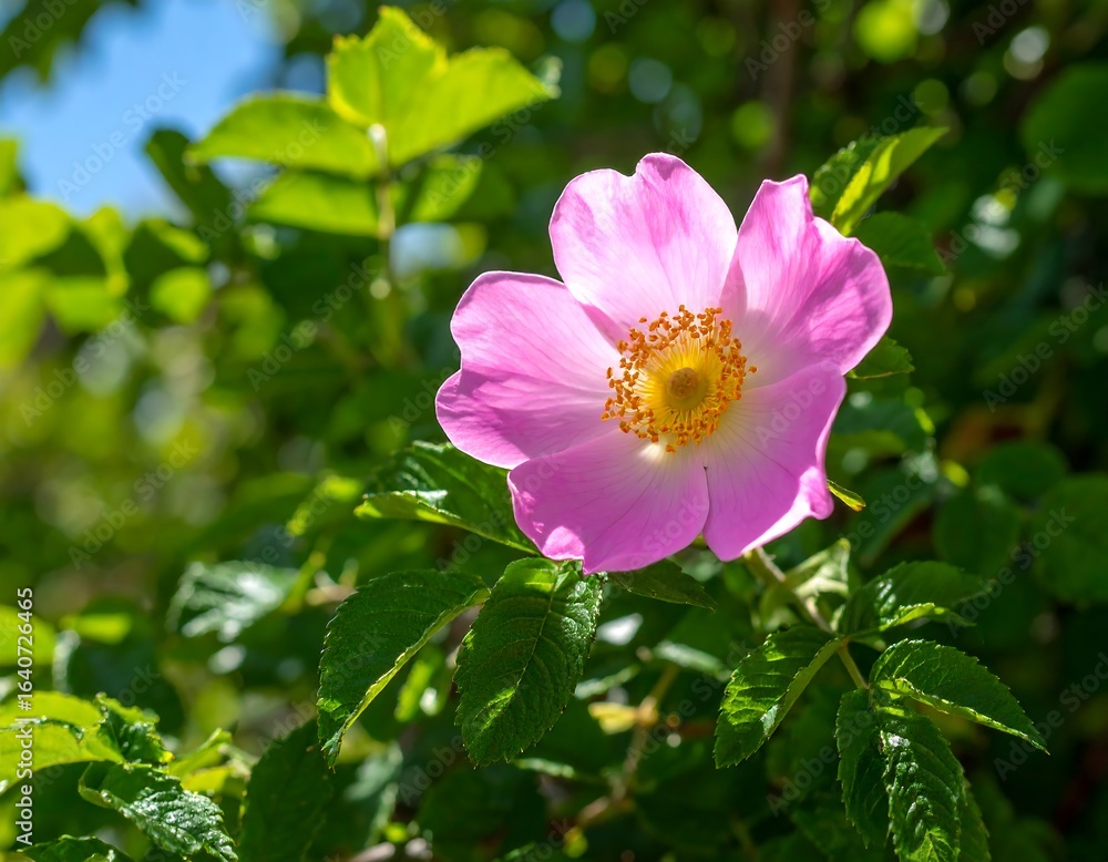 Fototapeta premium Close-up of a vibrant pink wild rose