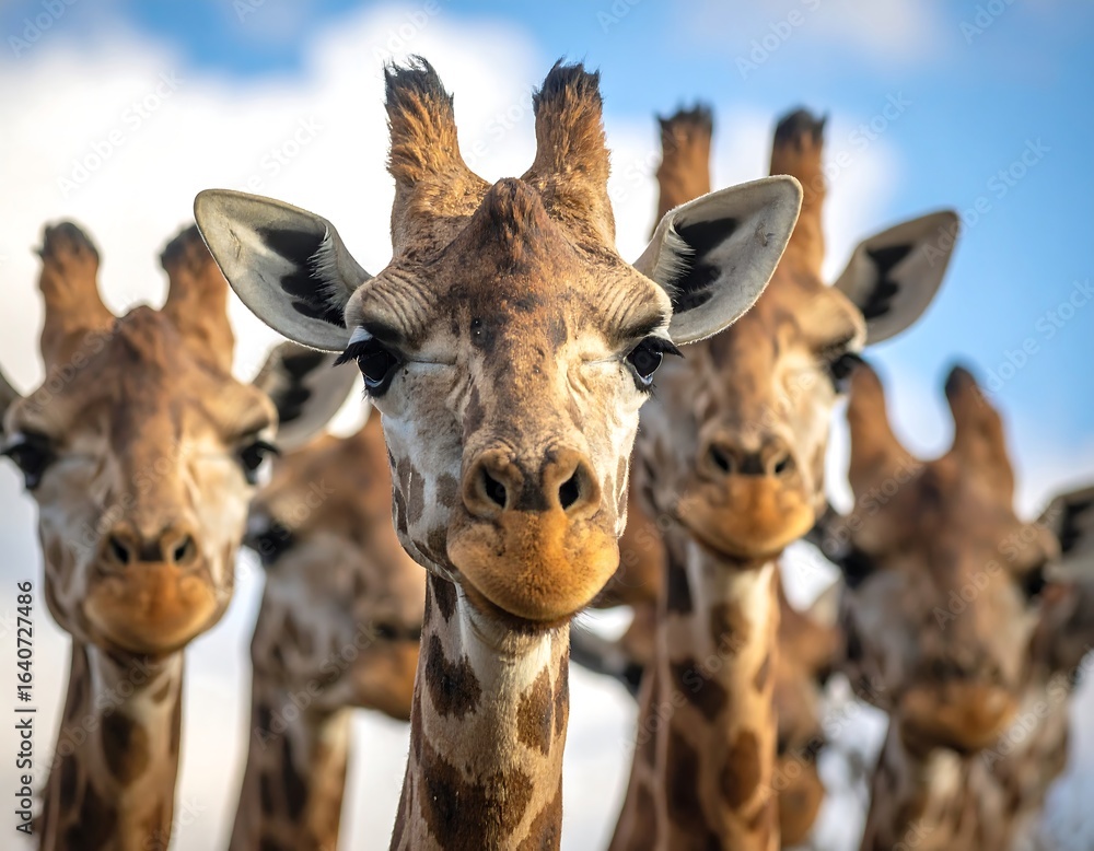 Naklejka premium Close-up of four giraffes