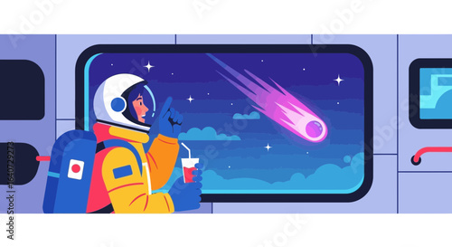 Astronaut Enjoys Comet Sighting While Having Drink on Spaceship Journey