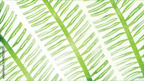 Watercolor illustration of repeating green fern fronds on a white background creating a pattern design
