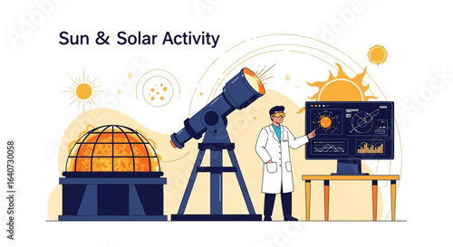 Astronomer Explores Celestial Objects Observing Solar Data With Scientific Equipment