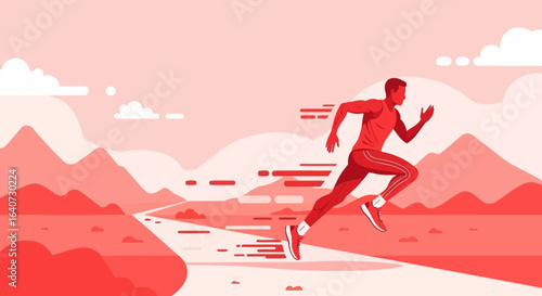 Athlete Running Towards Success on a Mountain Trail in Graphic Style