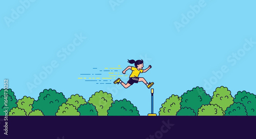 Athletic Woman Leaping Over Hurdle in Outdoor Track Field Competition