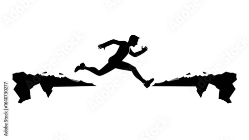 Conquering the Divide: Silhouette of an athlete leaping across a chasm, a powerful metaphor for overcoming obstacles and embracing challenges.