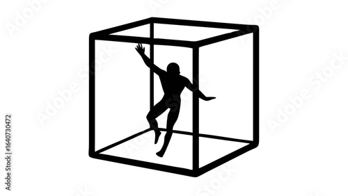 Enclosed silhouette: a striking monochromatic composition featuring a human figure within a geometric frame, offering a contemplation on constraint, freedom, or perception.