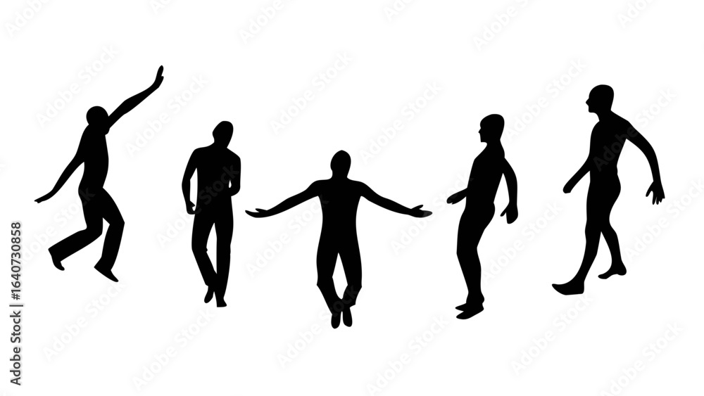 Obraz premium Silhouettes of Freedom: A collection of figures, captured in dynamic motion, embodying the spirit of liberation and boundless possibilities against the backdrop of a clean.