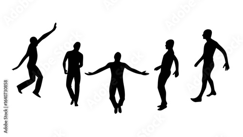 Silhouettes of Freedom: A collection of figures, captured in dynamic motion, embodying the spirit of liberation and boundless possibilities against the backdrop of a clean.