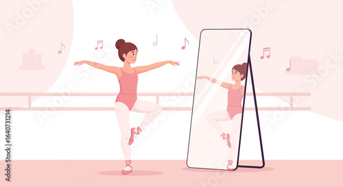 Ballerina Practicing Dance Moves in Front of Mirror Graceful Ballet Session