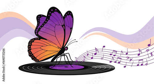 Butterfly Sings A Song Of Summer On A Vinyl Record Graphic Arts Creation