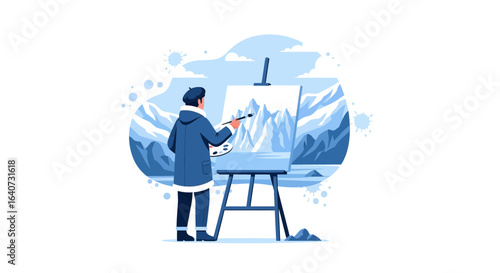 Captivating Winter Landscape Painting By An Artist In Nature Outdoors