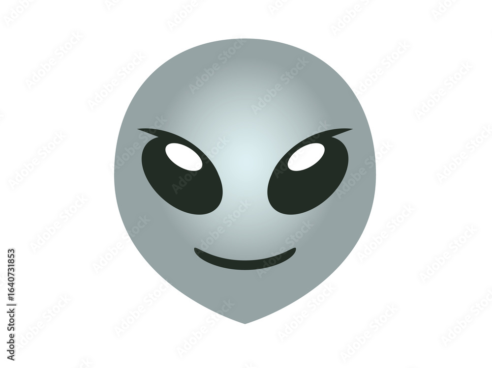 Fototapeta premium Oval, bare head of gray alien icon with black eyes, smile