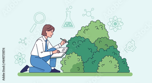 Botanist recording observations on plant species for scientific research and study