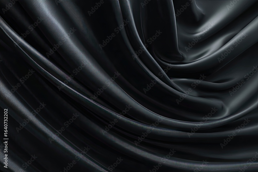 Fototapeta premium Dark, draped fabric. Flowing, luxurious folds of deep black silk or satin