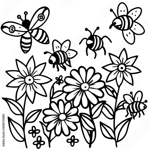 Clean Bee Frenzy Floral Illustration