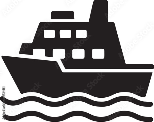 Ferry boat silhouette icon in vector EPS format. Transportation, marine, and travel theme graphic design.