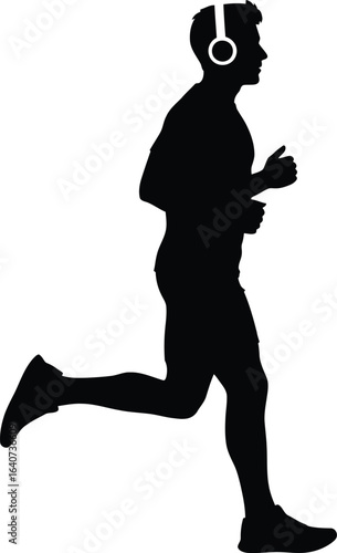 Silhouette of a Person Running with Headphones On