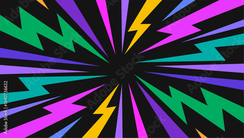 Colorful lightning bolt burst vector with retro pop art style, perfect for comic backgrounds, posters, and energetic graphic designs
