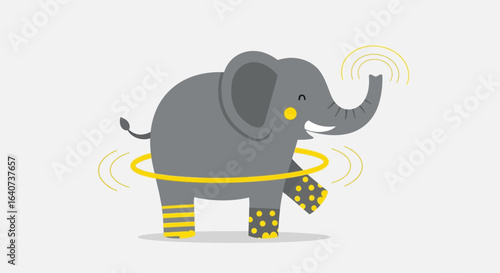Cheerful elephant cartoon character hula hooping on a white background animation style