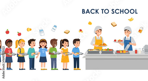 Cheerful Students Line Up In School Cafeteria For Nutritious Lunch