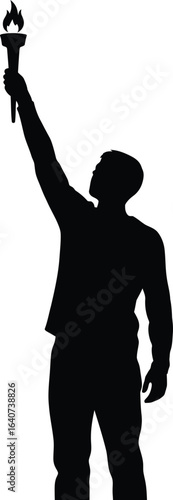 Silhouette of a Person Holding a Burning Torch Up High