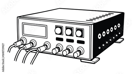  laboratory device with multiple cables and knobs on a white background
