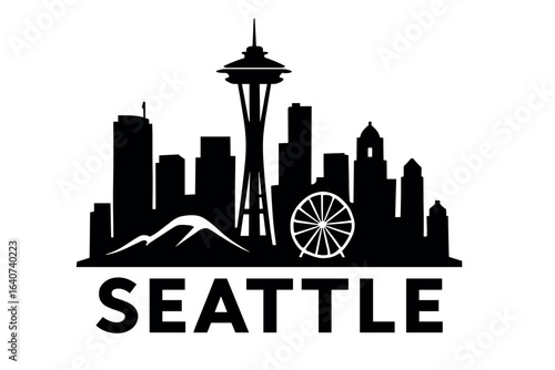 City skyline with iconic buildings and landmarks, Seattle
