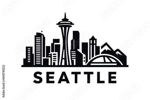 City skyline with iconic buildings and landmarks, Seattle